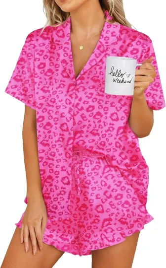 Discover Womens Satin Pajamas Set 2 Piece Sleepwear with Shorts Button Down Notch Collar