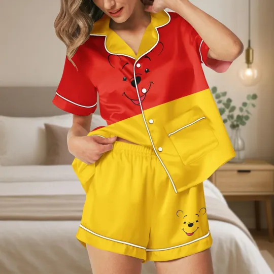 Discover Pooh Bear Cosplay Costume Winnie The Pooh Halloween Gift Satin Pajamas Set