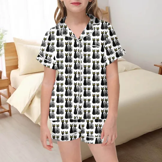 Girls Halloween Pajama Set 2 Piece Cute Button Up Top And Shorts Comfortable