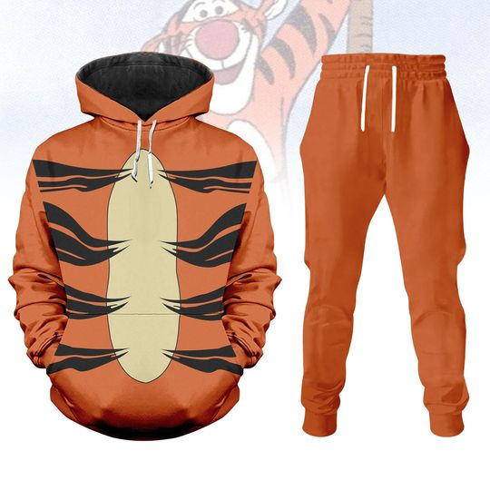 Discover Halloween Tigger Hoodie Jogger Set for Men, Winnie the Pooh Cosplay Costume