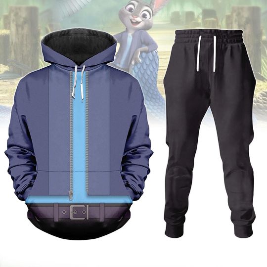 Halloween Judy Hopps Costume Hoodie Jogger Set for Men, Animal Kingdom Disneyland Apparel