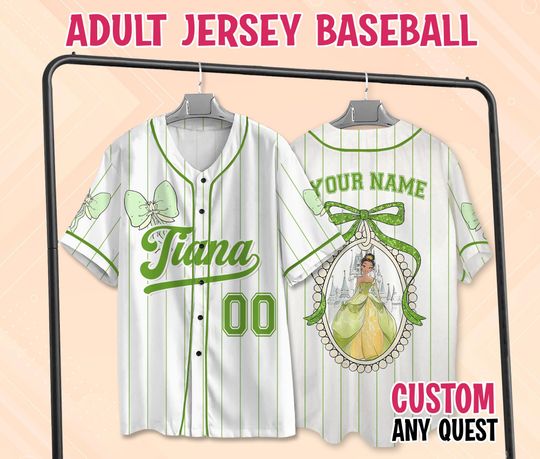 Custom Coquette Bow Disney Princess Tiana Baseball Jersey, Princess and the Frog Jersey
