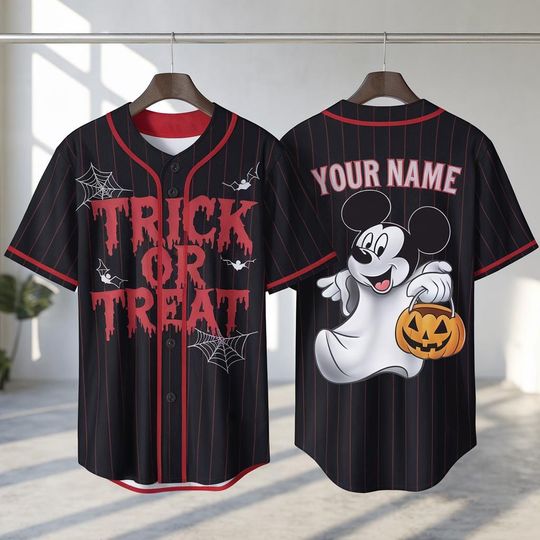 Discover Personalized Disney Mickey Ghost Halloween Baseball Jersey, Custom Baseball Team Jersey
