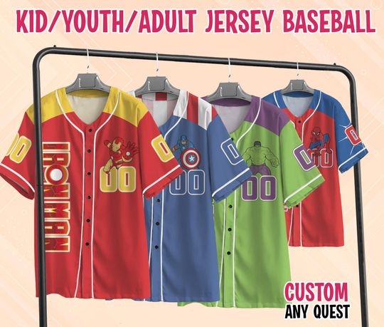 Discover Custom Disney Marvel Avengers Baseball Jersey Collection, Superheroes Characters Kid Youth Adult Baseball Team, Marvel Family Matching Shirt