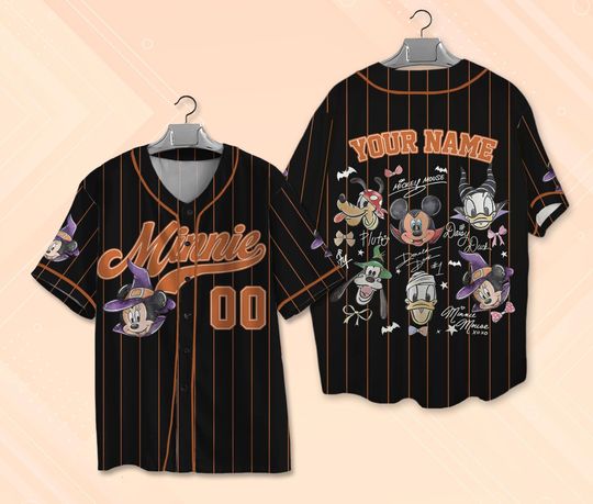 Personalized Disney Minnie Halloween Baseball Jersey, Minnie Halloween Shirt, Custom Minnie Halloween Baseball Team Jersey, Disney Halloween