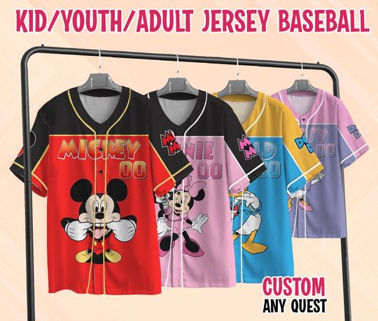 Custom Disney Mickey and Friends Retro Baseball Jersey Collection, Mickey and Friends Jersey, Mickey Jersey, Kids Youth Adult Disney Jersey