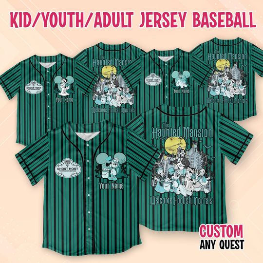 Discover Disney Haunted Mansion Mickey and Friends Baseball Jersey, Haunted Mansion Jersey, Disney Halloween Jersey, Madame Leota Hatbox Ghost Jersey