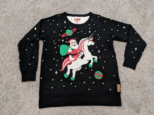 Discover Tipsy Elves Ugly Christmas Sweater Womens Large Black Unicorn Santa Claus
