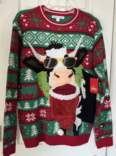 Ugly Christmas Cow Sweater Size Small Holiday Crewneck Celebrate Together New