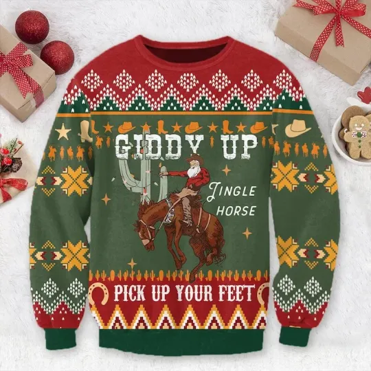 Jingle Horse Cowboy Christmas Ugly Sweater Cowboy Sweatshirt Retro Xmas Gift