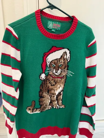 Discover Ugly Christmas Sweater Calico Cat Kitty with Santa Hat Unisex Size Medium