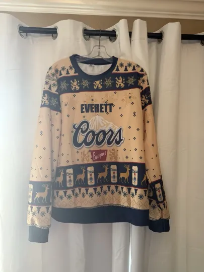 CCOORS Banquet Ugly Christmas Sweater Everett Edition Beer Reindeer