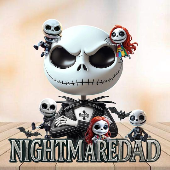 Personalized Gifts For Father's Day, Custom Jack Skellington Family Acrylic Plaque, Nightmare Dad Shaped Plaque, Funny Unique Dad Ideas