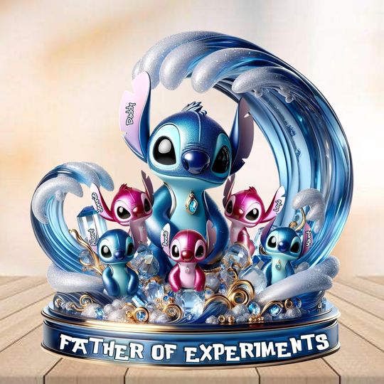 Stitch Father Of Experiments Acrylic Plaque, Personalized Gifts For Father's Day, Disney Stitch And Angel Shaped Plaque, Funny Dad Gift
