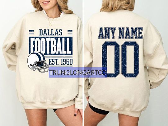 Personalized Dallas Football Sweatshirt, Dallas football crewneck, Dallas football shirt, Custom Football Player,  football Tee