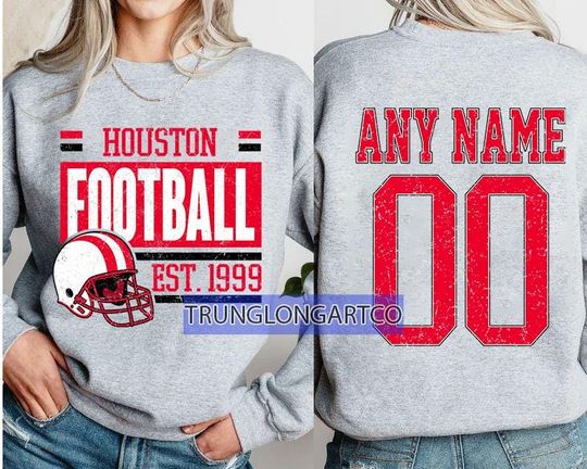 Personalized Houston Football Sweatshirt,Houston  football crewneck, Houston  football shirt, Custom Football Player,  football Tee