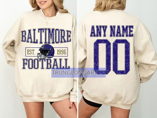 Personalized Baltimore Football Sweatshirt, Baltimore football crewneck, Baltimore football shirt, Custom Football Player,  football Tee