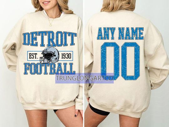 Discover Personalized Detroit Football Sweatshirt, Detroit football crewneck, Detroit football shirt, Custom Football Player,  football Tee