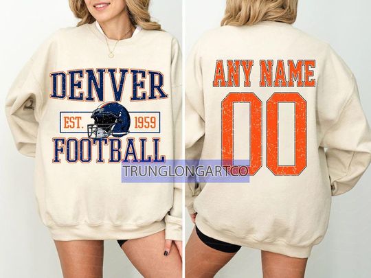 Discover Personalized Denver Football Sweatshirt, Denver football crewneck, Denver football shirt, Custom Football Player,  football Tee