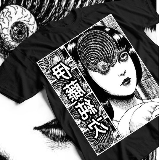 Unisex Horror Manga Creepy Girl T-Shirt, Dark Anime Gothic T-Shirt