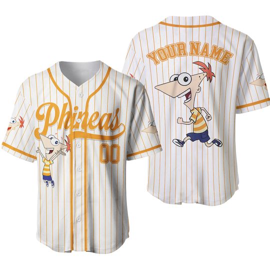 Personalized Phineas Flynn Phineas and Ferb Baseball Jersey, Disney Phineas Flynn Jersey Shirt, Disney Baseball Team Outfit, Birthday Gift