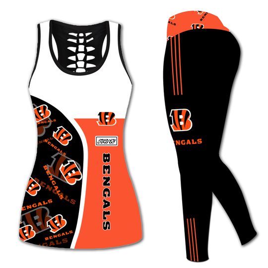 Personalized name – football Cincinnati Bengals Hollow Tanktop Legging Set, Workout Clothes, Gift For Women