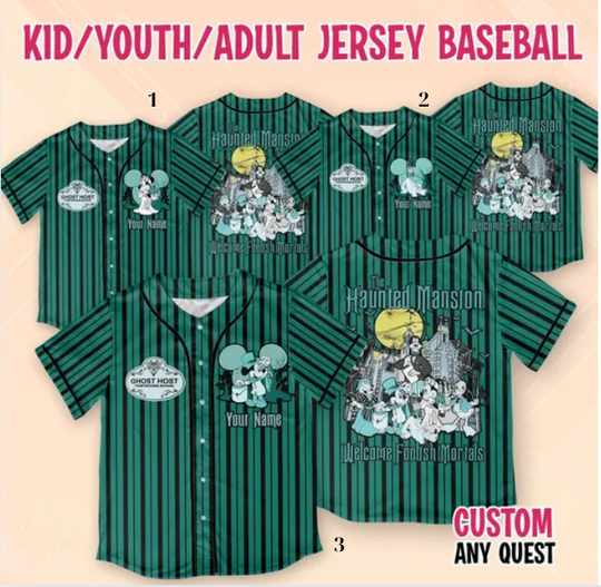 Disney Haunted Mansion Mickey and Friends Baseball Jersey, Haunted Mansion Jersey, Disney Halloween Jersey, Madame Leota Hatbox Ghost Jersey
