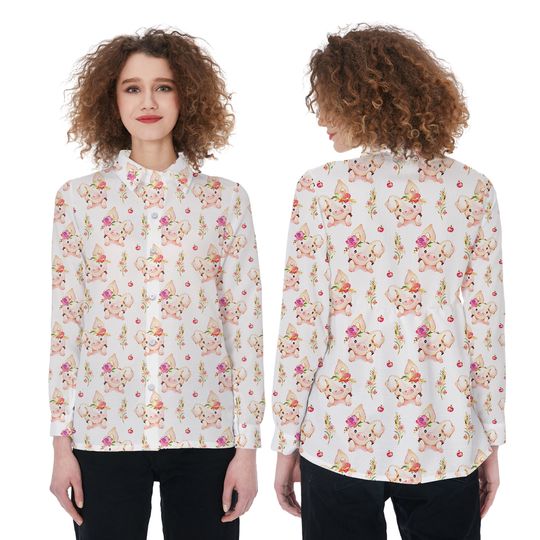 Pig Flower Linen Shirt, Farm Pig Shirt, Linen Shirt Women, Funny Pig Shirt, Farm Life Shirt, Pig Linen Blouse, Gift For Her