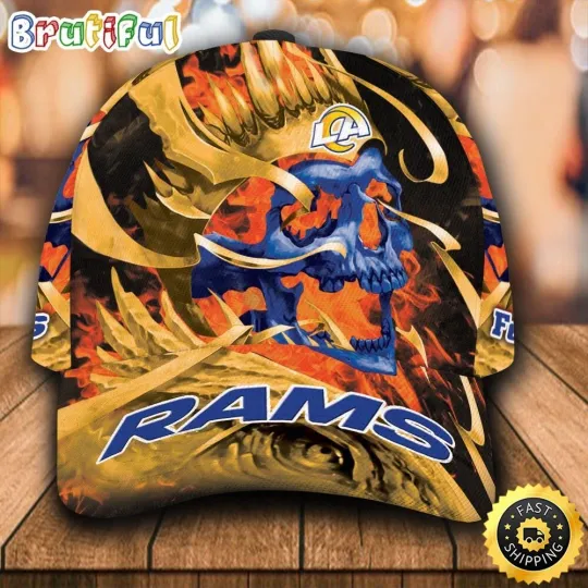 Discover Los Angeles Football team Ramss Flame Skull Cap