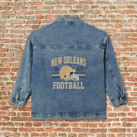 Discover New Orleans Womens Denim Jean Jacket, Vintage Varsity Football Coat, Who Dat Retro Game Day Gear, Tailgate Apparel Gift For Her, Team Mom