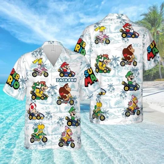 Discover Custom Super Mario Hawaiian Shirt, Super Daddio Hawaiian Shirt, Gamer Summer Bea