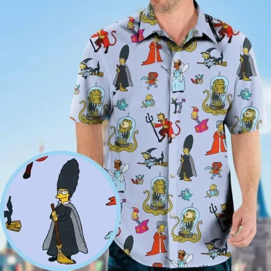 The Simpsons Hawaiian Shirt, Simpsons Family Button Shirt, Tv Series Halloween