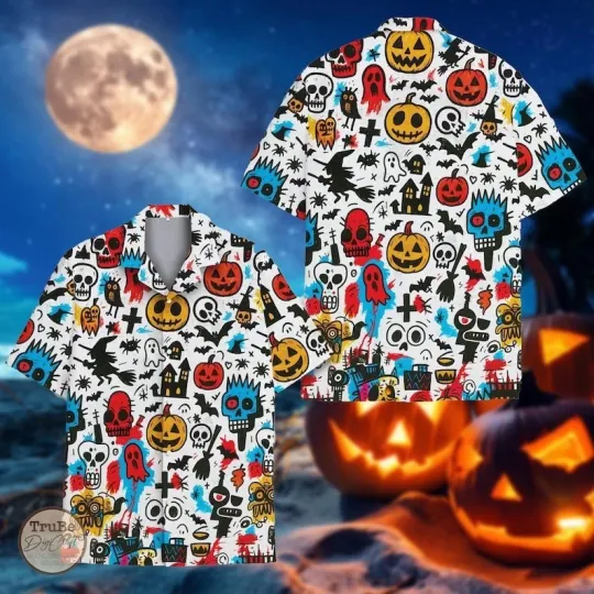 Discover Halloween Pumpkin Hawaii Shirt for Men Women, Spooky Vibes Aloha Shirt