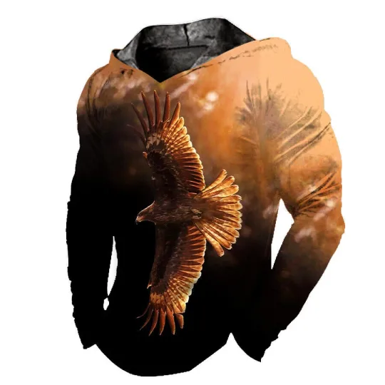 Discover American Eagle Men's Golden Brown Lightweight 3D Hooded Pullover Hoodie