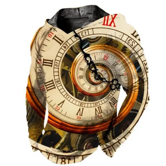 Men Hoodie Pullover Hooded Vintage Watch Fitness Lightweight Soft Clothing