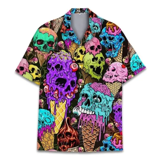 Discover Colorful Ice Cream Skull Halloween Hawaiian Shirts For Men Skeleton Mens Hawaii
