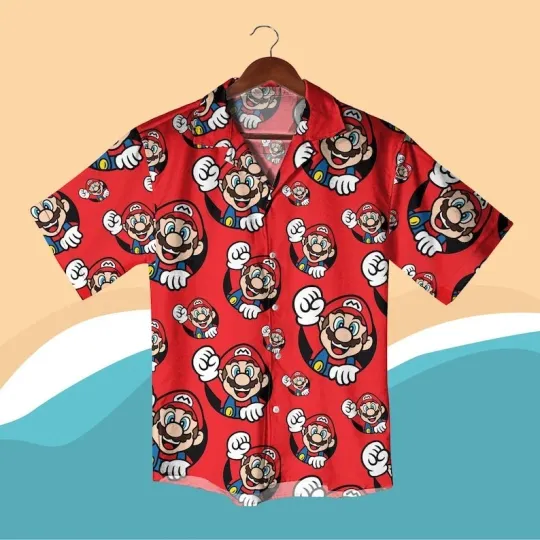 Discover Super Mario Halloween Hawaiian Shirt Set Funny Gamer Costume Red Cartoon Aloha S
