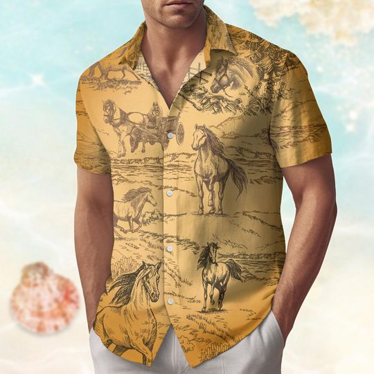 Vintage Horse Button Shirt, Horse Hawaiian Shirt, Funny Beach Shirt, Animals Shirt Men Women, Vacation Shirt For Beach Trip 2025