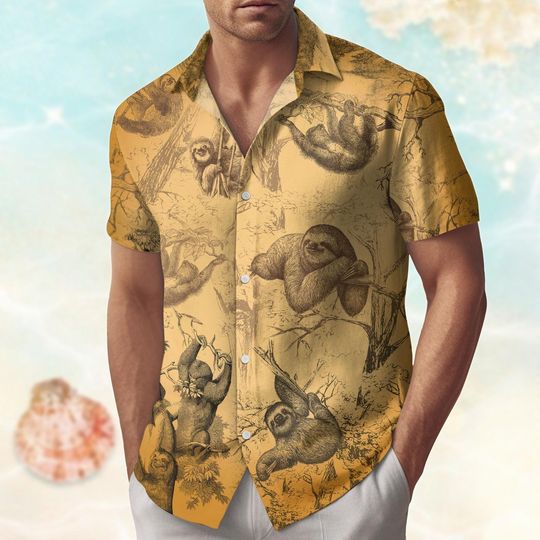 Discover Sloth Button Shirt, Sloth Hawaiian Shirt, Funny Beach Shirt, Animals Shirt Men Women, Retro Vacation Shirt For Beach Party Trip 2025