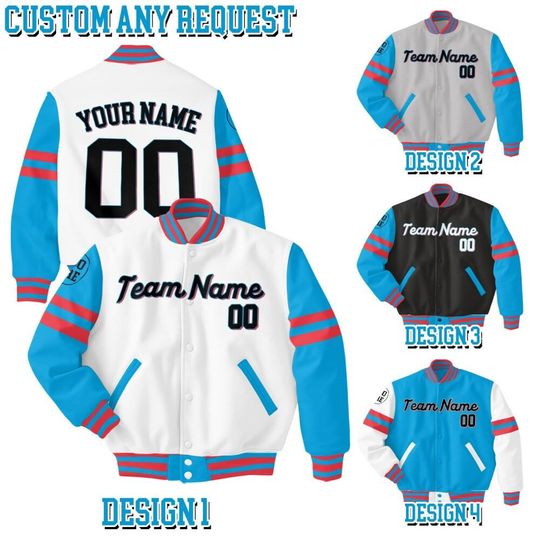 Discover Personalized Miami Baseball Team Multi Color Varsity Jacket, Custom Logo Team Name Number Jacket, Team Baseball Jacket