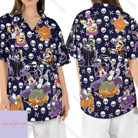 Discover Mickey Mouse Halloween Hawaiian Shirt, Minnie Daisy Witch Maleficent Hawaii Shirt