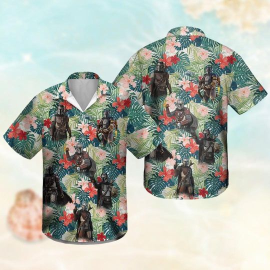 The Mandalorian Hawaiian Shirt, Mandalorian And Grogu Beach Shirt, Star Wars Aloha Shirts Men, Tropical Palm Hawaii  Tee, Gift For Dad