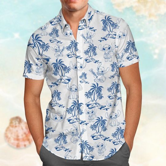 Discover Retro Stitch Button Shirt, Lilo & Stitch Hawaiian Shirt, Disneyland Vacation Shirt, Classis Aloha Shirt Men, Beach Party Summer Shirt