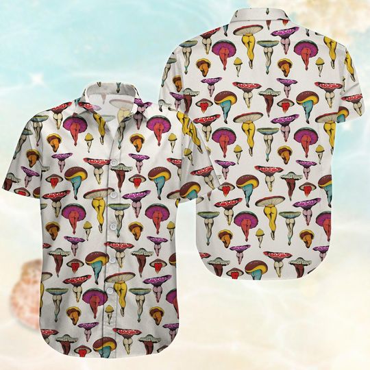 Discover Funky Mushroom Button Shirt, Nature Hawaiian Shirt, Mushroom Collection Beach Shirt Men, Funny Tropical Aloha Shirt, Summer Gift
