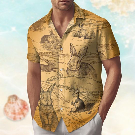 Discover Retro Rabbit Button Shirt, Rabbit Hawaiian Shirt,  Animals Beach Shirt, Aloha Shirt Men, Vacation Shirt For Farmer, Summer Shirt Women