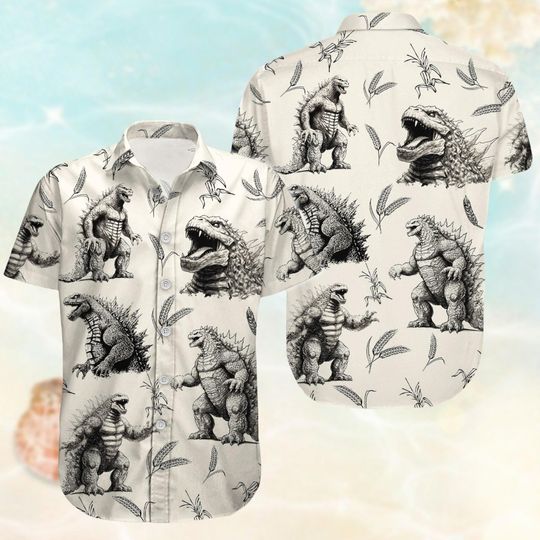 Discover god zilla Hawaiian Shirt, god zilla Button Shirt, Monster Aloha Shirt Men, Vacation Shirt For Men Women, Vintage Beach Shirt