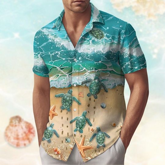 Discover Baby Sea Turtle Button Shirt, Ocean Hawaiian Shirt, Turtle Hawaii Shirt, Beach Shirt For Summer, Aloha Shirt Men, Ocean Life Love Tee