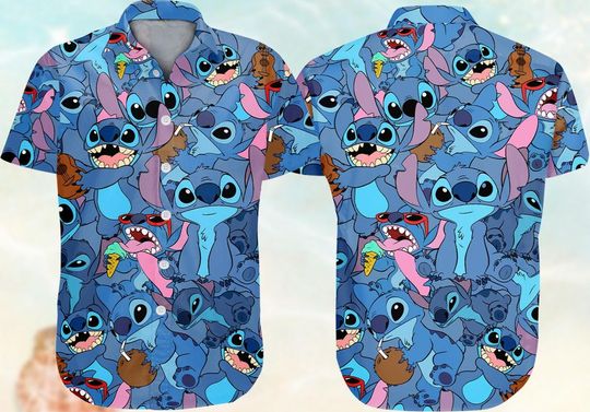 Discover Stitch Button Shirt/Shorts, Disney Stitch Hawaiian Shirt, Ohana Means Family Beach Shirt, Summer Shorts Men, Funny Aloha Summer Gift