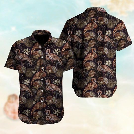 Discover Vintage Flamingo Button Shirt, Birds Tropical Hawaiian Shirt, Funny Animals Beach Shirt, Flamingo Love Summer Shirt, Party Aloha Shirt