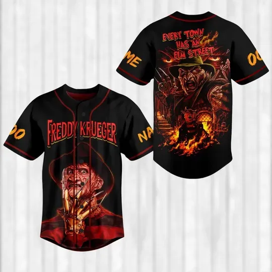 Custom Freddy Krueger Baseball Jersey, Horror Movie Shirt, Baseball Uniform